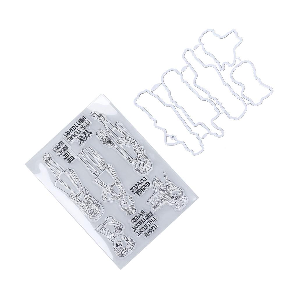 Clear Stamp Kit Unique Shape Decorative Transparent Template Embossing Cutting Die Set for DIY Scrapbook Crafts