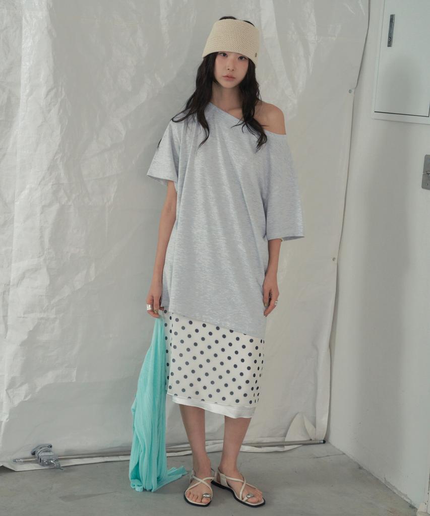 CITTA Reversible Off Shoulder T-Shirt_Ctt362(Melange White)
