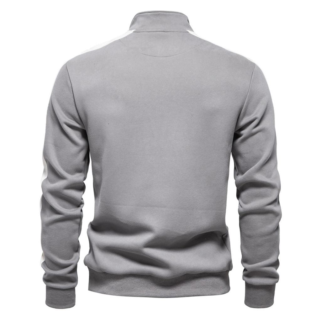 Men's Winter Solid Color Stand Collar Half Zipper Slim Fit Knit Long Sleeve Top