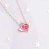 Sailor Moon Heart Shape Angel Wings Pendant Necklace Colour Pink Crystal Crown Necklace, Stainless Steel