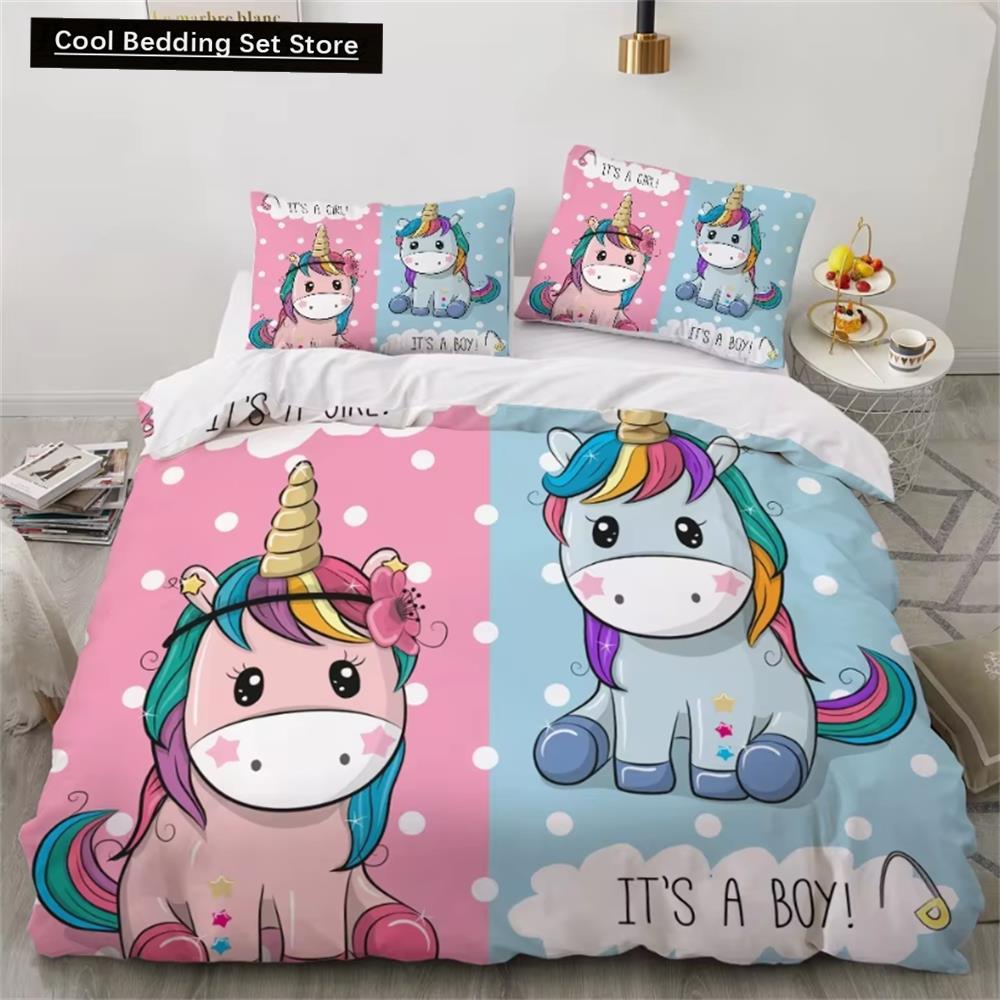 Детские комплекты постельного белья, подарки, комплекты пододеяльников с принтом единорога и красочной лошади для детей, девочек и мальчиков, 2/3 шт., розовые одеяла