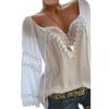 Autumn Elegant Hollow Lace Stitching Solid Color Women Long Sleeve Shirt Top