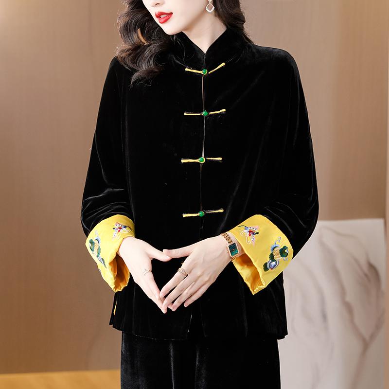 Винтажное хлопковое пальто из шелка и бархата в китайском стиле для женщин с пряжкой на новый год