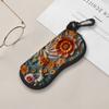 2D-Vintage Floral Art Print Sunglasses Case, Decorative Embossed Flower Eyeglasses Storage Pouch, Zipper Protective Eyewear Container for Travel Gift