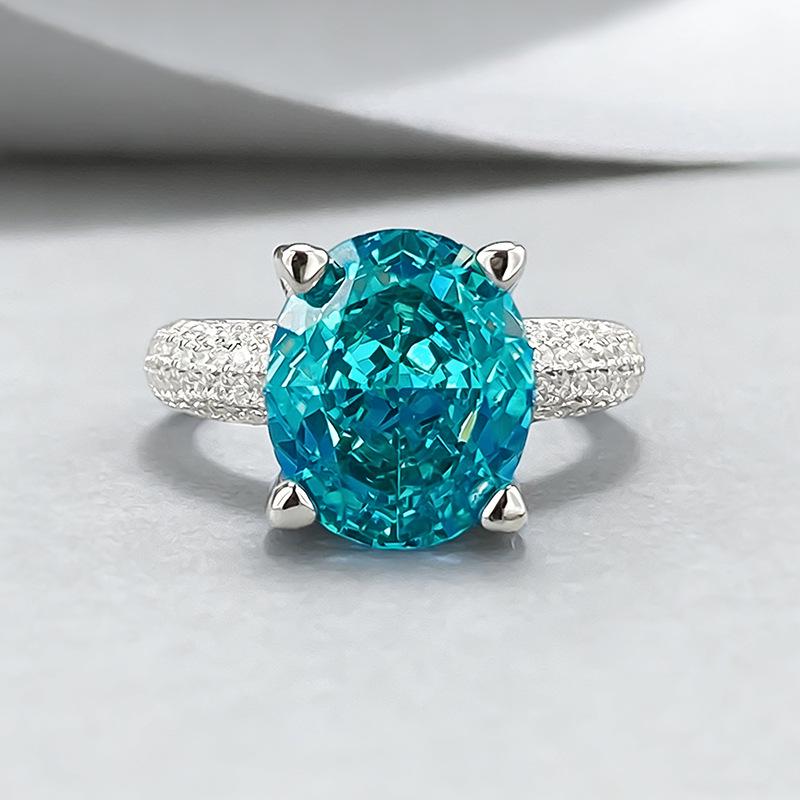 Xiancan Jewelry Серебряное кольцо S925 Овальное с огранкой 'Ледяной цветок' Paraiba с бриллиантом высокой твердости.