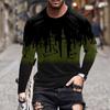Men's Spring Ink Print Long Sleeve T-Shirt Men's Loose Casual Fashion Long Sleeve T-Shirt
