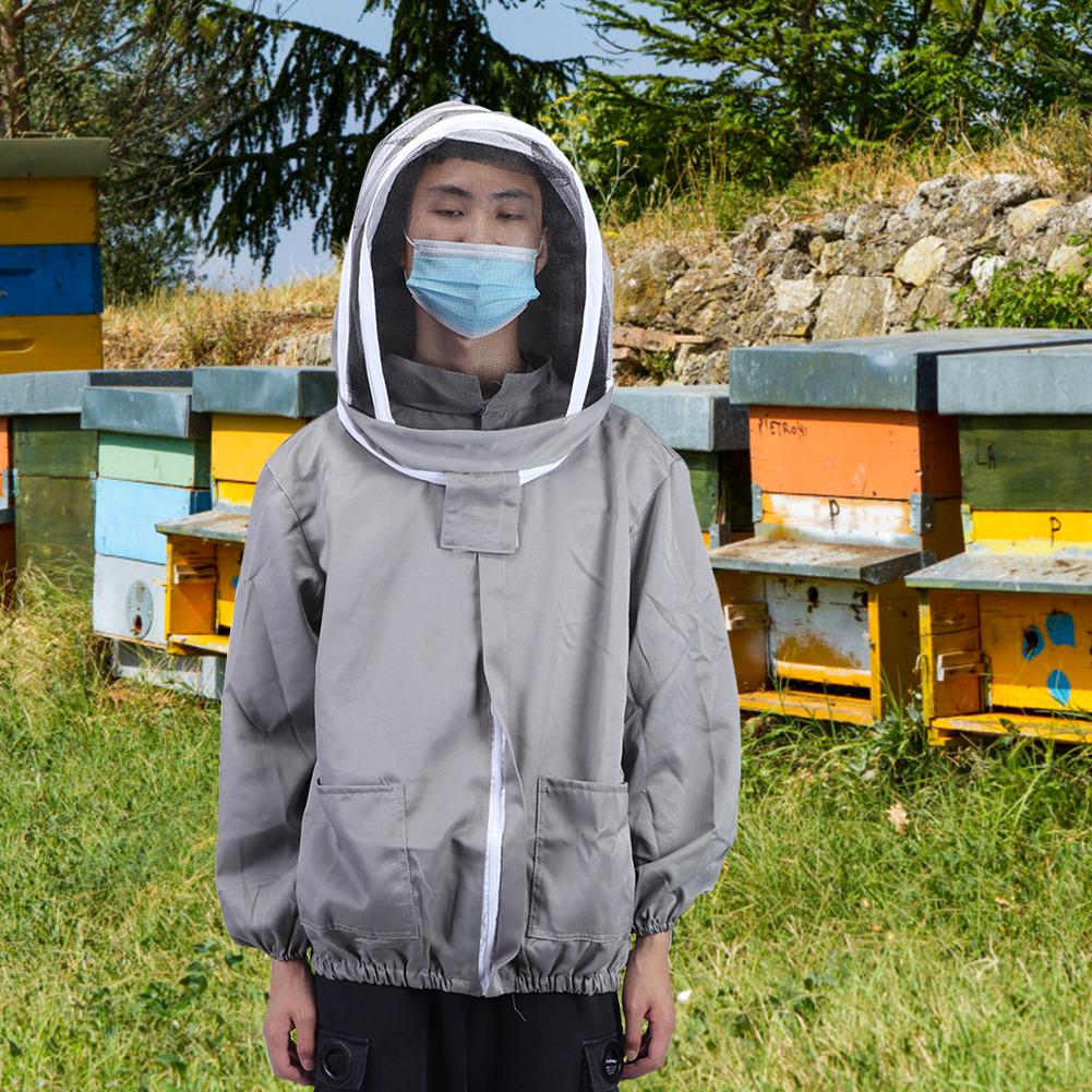 Beekeeping Protective Veil Jacket Bee Suit Smock with Double Zippers Beekeeper AccessoryGray