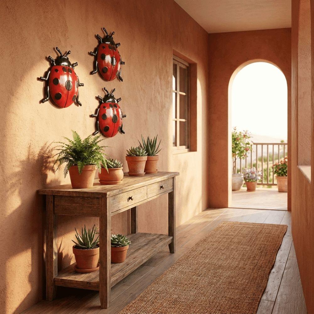 Iron Ladybug Wall Decor Rustproof Insect Wall Decor for Garden Fence Patio Home Nursery Wall Decor
