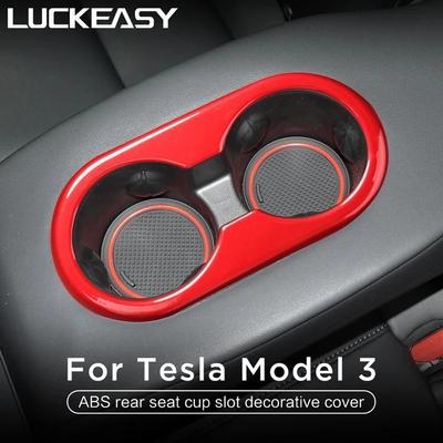 LUCKEASY для Tesla Model 3 2017-автомобильные аксессуары, украшение из АБС-пластика, чехол для автомобиля, АБС-пластик, слот для чашки заднего сиденья, декоративная нашивка