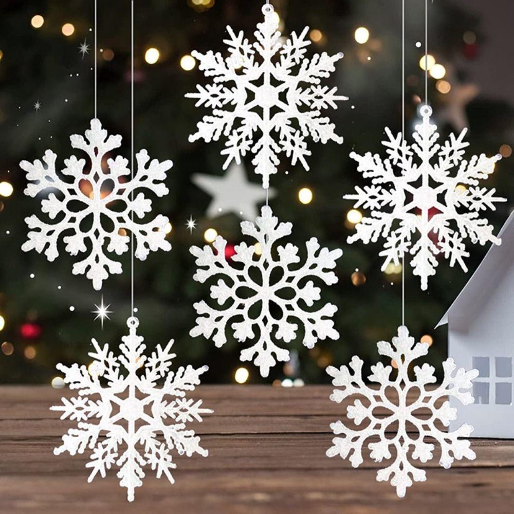 12pcs/set Plastic Christmas Artificial Snowflake XmasTree Hanging Ornament Xmas Gift