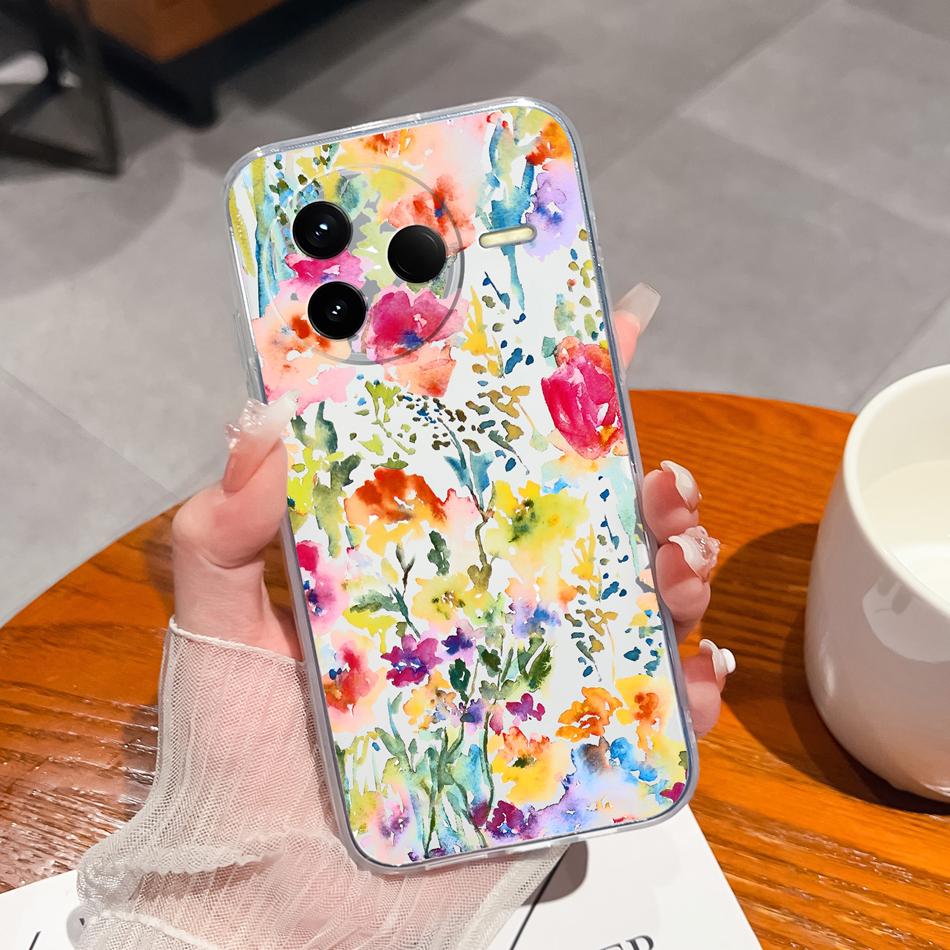 Чехол для POCO F7 Pro / F7 Ultra Летний Цветок Прозрачный Funda для POCO F 7 Мягкая Ультратонкая Задняя Крышка Телефона Ударопрочный Корпус