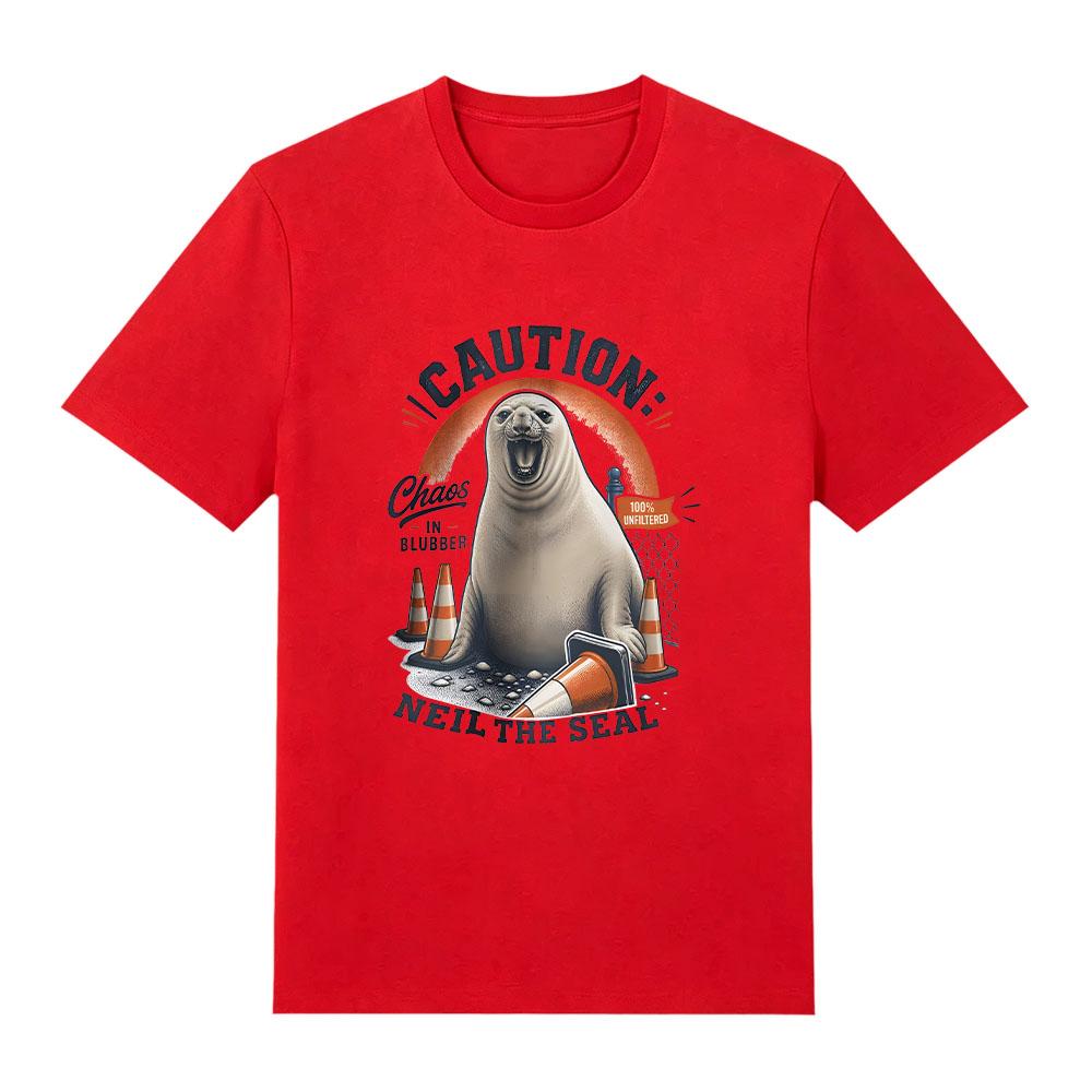 Neil The Seal Tee Caution! Neil The Seal Funny Neil The Seal Shirt Summer New Cotton Clothing Unisex Y2K T Shirts