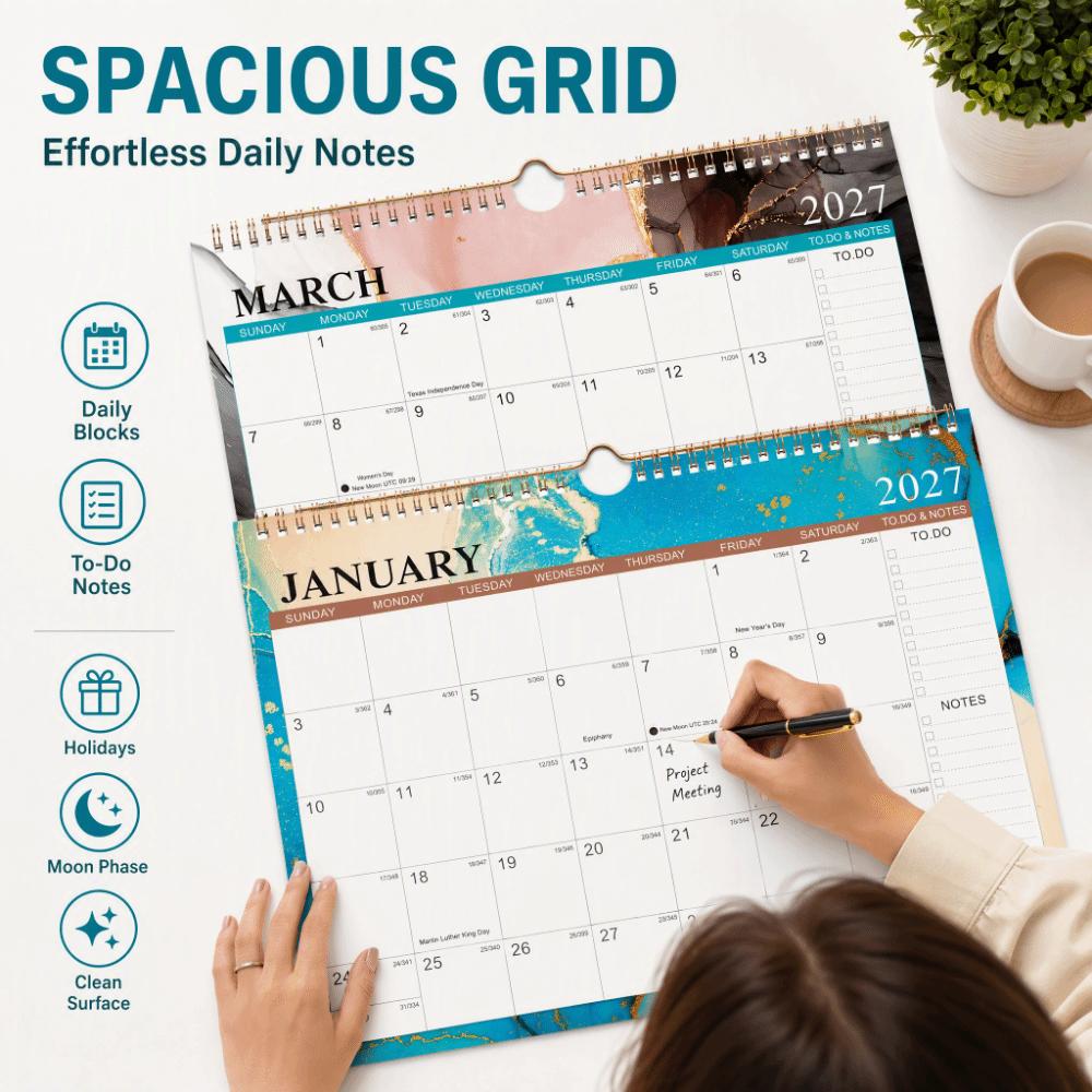 July.2027- Jun. 2028 English Calendar Holidays Marked Planner Calendar 2027 New Wall Calendar Home