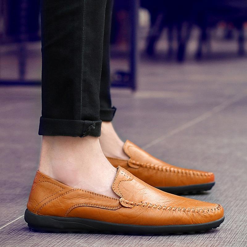 Fashion Men's High Quality Leather Loafers Men's Casual Shoes Flat Casual Sports Men's Shoes Non-slip Lightweight Lazy Shoes Plus Size47