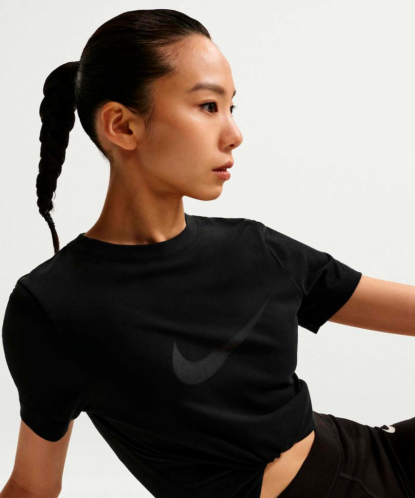 Nike Спортивный топ с коротким рукавом, приталенный, с вырезами и логотипом W - Черный / Io1517-010