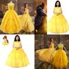 Disney Princess Belle Cosplay Costume Fancy Dress Halloween Adult Yellow Layered Full-length Ball Gowns