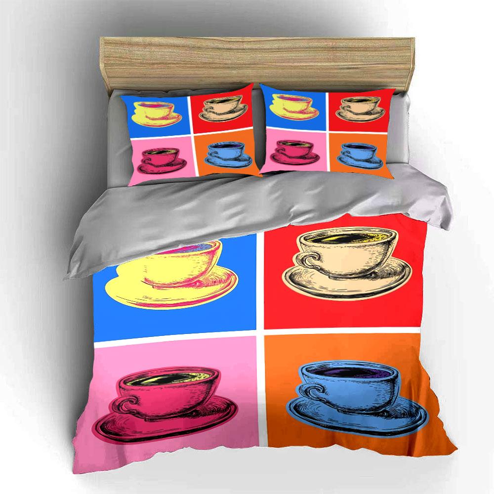Pop Art Colorful Coffee Cups Bedding Duvet Cover Set Duvet Cover Pillowcases (1*Duvet Cover 2*Pillowcases, without duvet insert)
