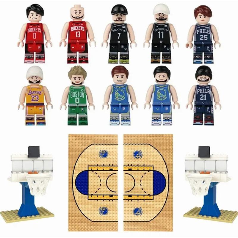 Мини-фигурки NBA из строительных блоков, сцена с баскетбольным кольцом, игрушка