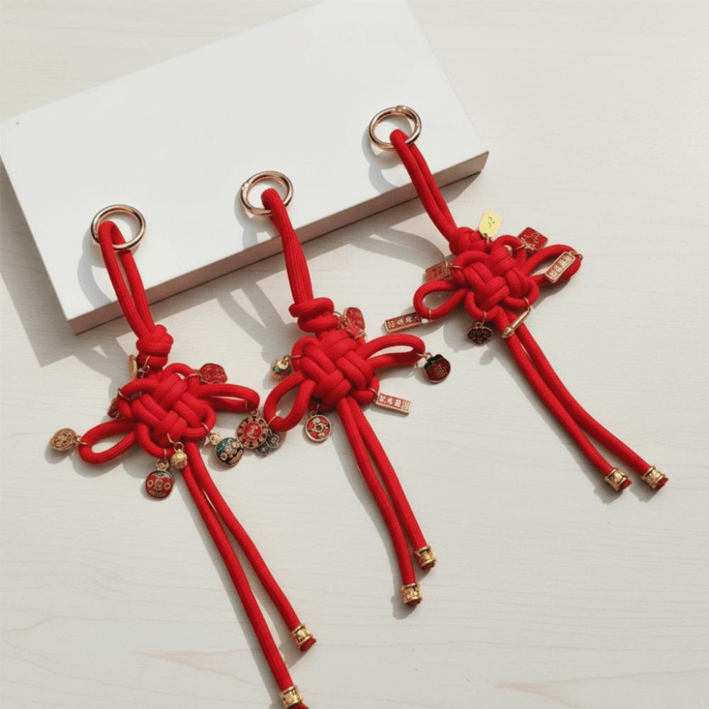 Cute Chinese Phone Chain Retro Fortune God Keyring Hand-woven Plutus Lucky Keychain Decoration