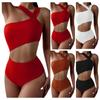 Summer Women's One-piece With Chest Pad Without Steel Ring Solid Color Hanging Neck Type Straps Bikini Swimsuit