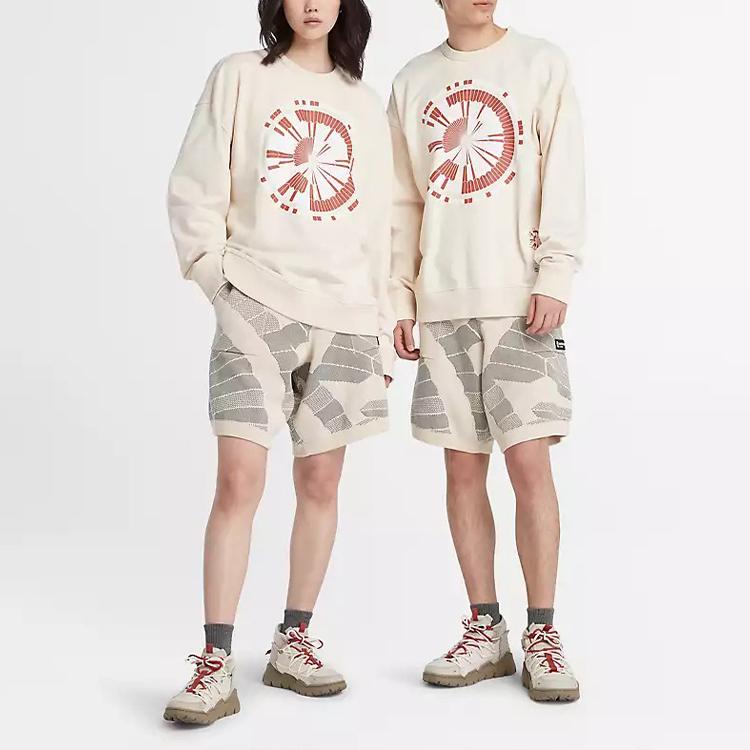Timberland Узорчатый напечатанный круглый вырез с длинным рукавом толстовка унисекс толстовка Vintage-White A6BMP-CR3