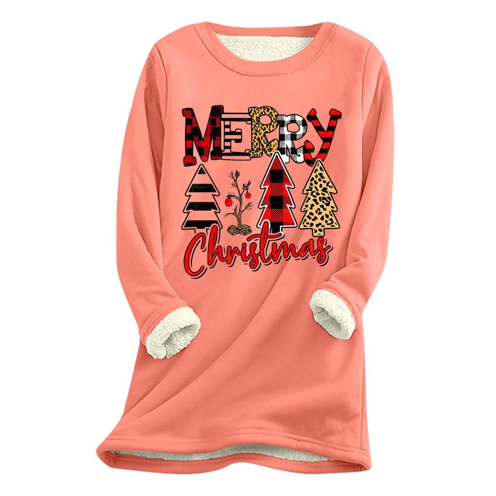 Women's Christmas Print Thick Plush Lambswool Warm Long Top