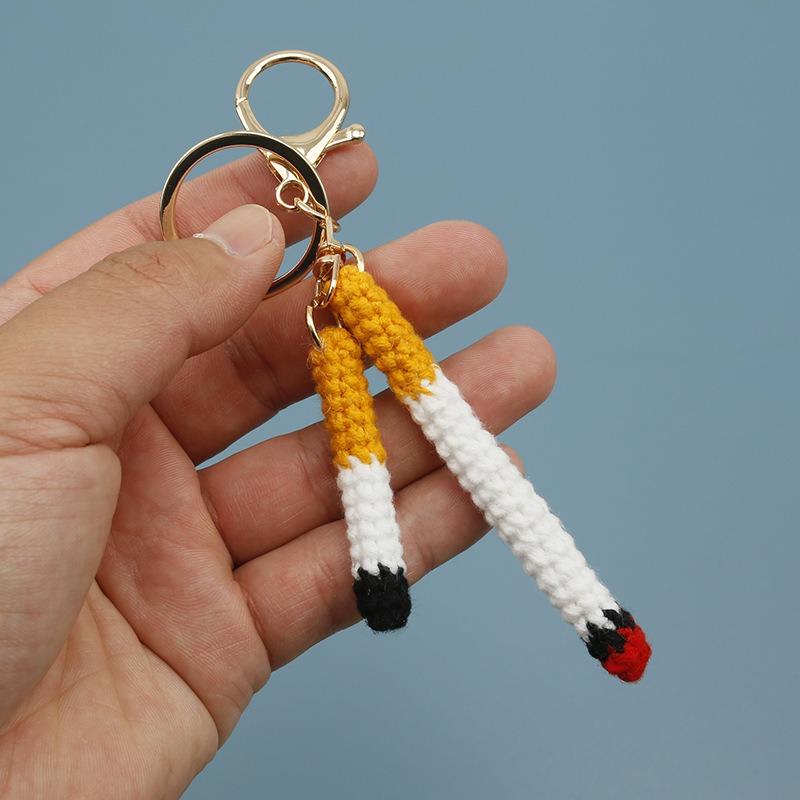 Handmade Knitted Cigarette Keychain Creative Key Chain Charm Pendant Bag Car Keys Jewelry Accessories Gift DIY Earrings Necklace