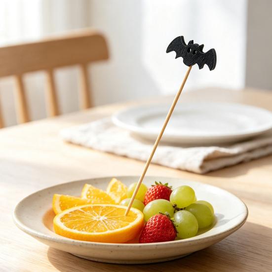 Decorative Sandwich Picks 100PCS Halloween Bamboo Toothpicks, Cute Tree Shaped Disposable Skewers, Natural Appetizer Dessert Toppers for Appetizers