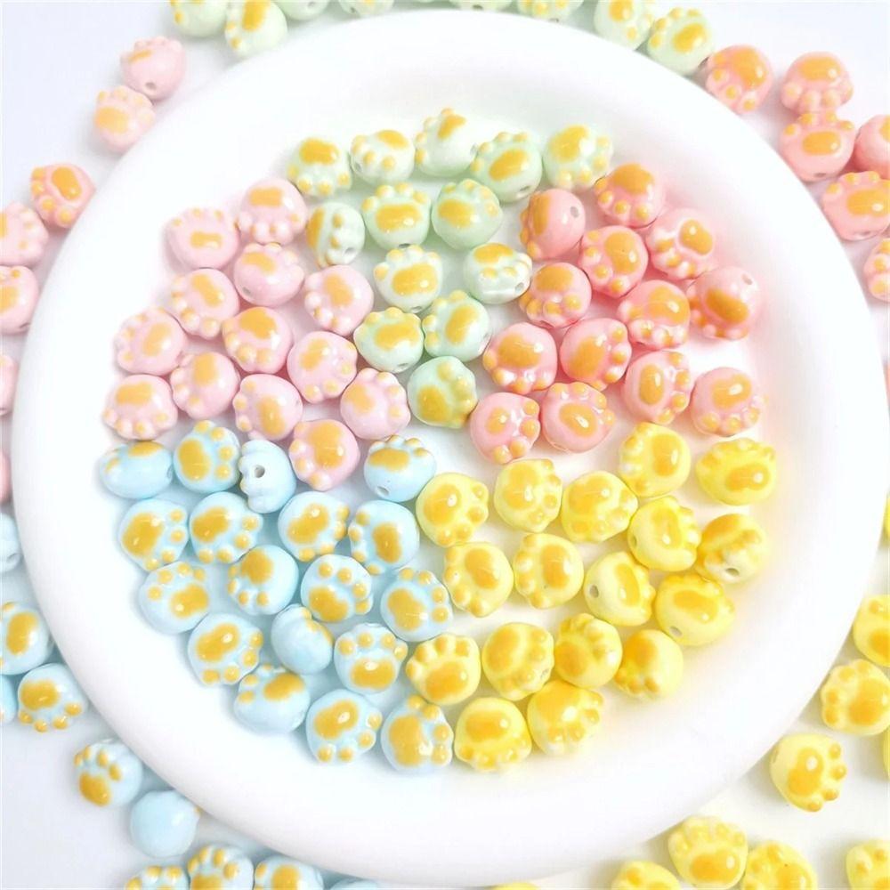 10Pcs Ceramic Cat Paw Beads Cartoon Design Jewelry Making Material Student