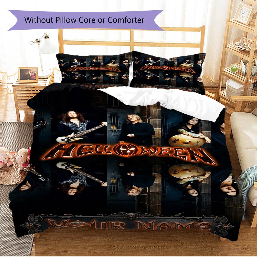 Name Custom Helloween Band Pattern Bedding Set Quilt Cover Pillowcase Home Decor Gift (1 * duvet cover + 2 * pillowcase, without core)