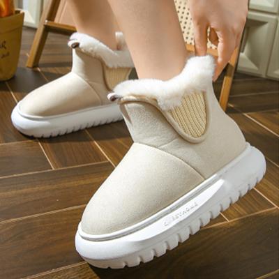 Модные женские сапоги из искусственной замши с мехом в стиле пэчворк, осенние, для отдыха, вязаные, на толстой подошве, плюшевые, зимние сапоги на платформе, противоскользящие, Botas Mujer