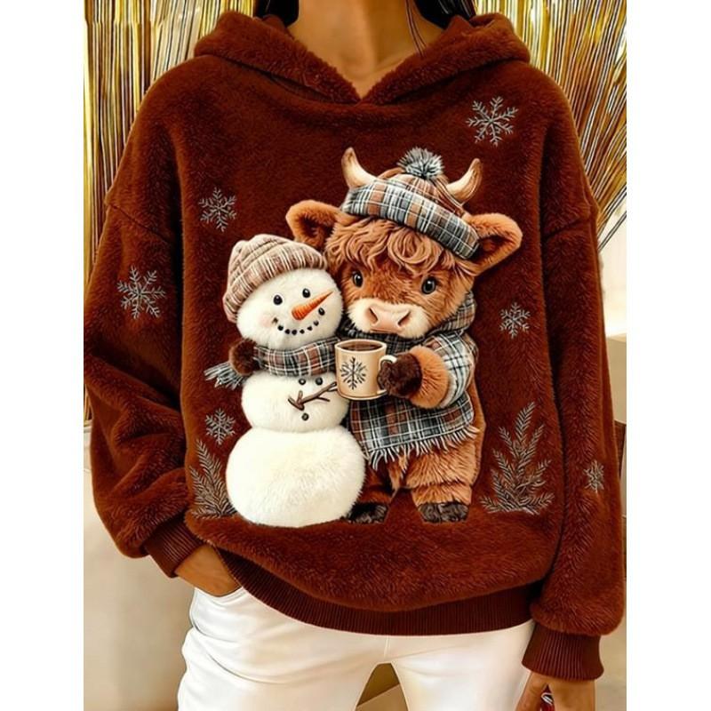 Womens Flannel Hooded Sweatshirt With 3D Dog Print - Cozy Casual Long Sleeve Top Winter