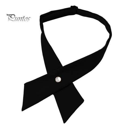 Women Shirt Tie Solid Color Design Easy Buckle Fastening Criss-Cross Design Neck Tie Graduation Work Uniforms Student Tie