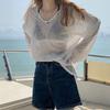 V-neck Sun Protection Shirt Cover for Women's Summer Thin Style, Paired with Ice Silk T-shirt Cover, See Through Long Sleeved Top