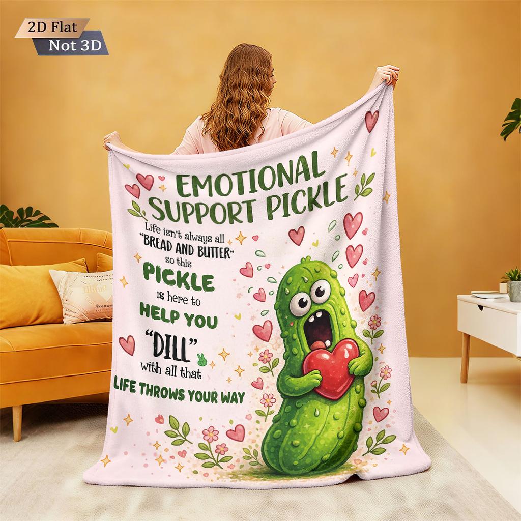 1pc Pickled Cucumber Text Theme Printed Flannel Blanket Multiple Sizes Comfortable Soft Casual Machine Washable Cover Blanket