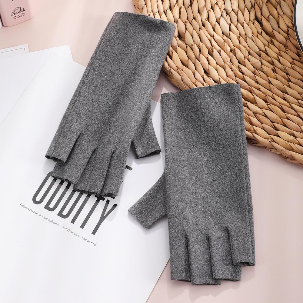 Warm Half Finger Gloves In Autumn and Winter Cold Proof Dew Finger Touch Screen Cute Student Women's Keyboard Five Finger German Velvet Gloves