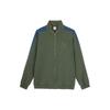 T7 Logo Print Pattern Casual Zip-Up Stand Collar Retro Color Block Jacket Unisex Jacket Army-Green 628203-76
