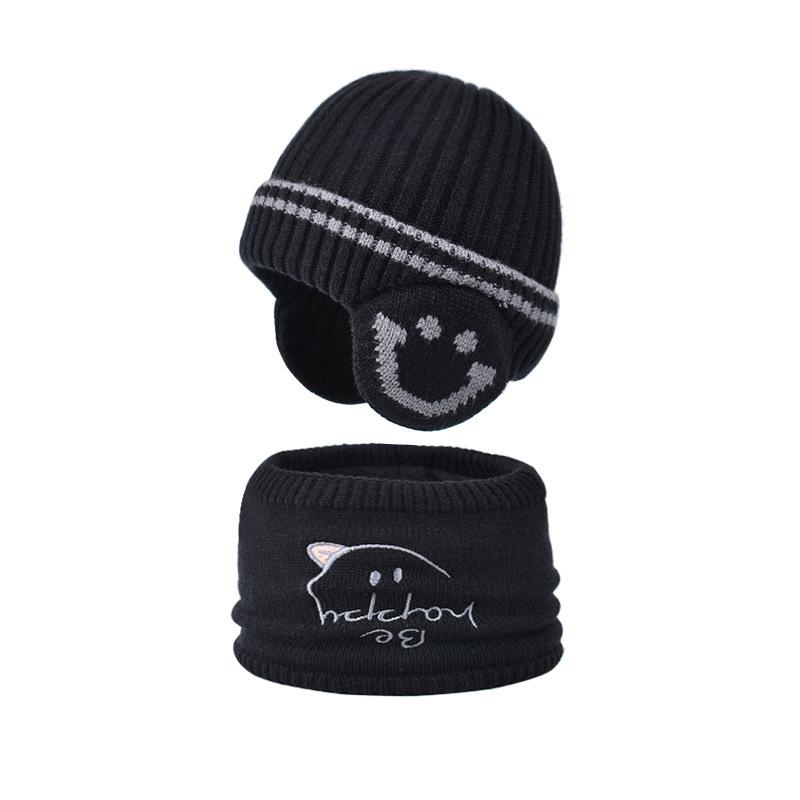 Children's Hat Scarf Set Winter Fleece Ear Protector Pullover Hat Boys Outdoor Windproof Warm Knitted Wool Hat
