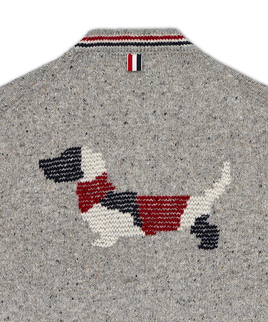 Thom Browne Donegal Rwb Striped Hector Patchwork Jersey Intarsia V-Neck Cardigan - Light Grey / Mkc647Ay1506055
