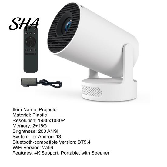 Mini Projector Device LED with Bluetooth-compatible 5.4 & WiFi 6, 4K Support, 200 Lightweight ANSI, 210 Degrees Rotation, 5W Speaker, Portable