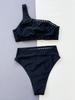 Women's Swimsuit Black One Shoulder Sexy High Waist Bikini Tankini Beachwear Bathing Suits
