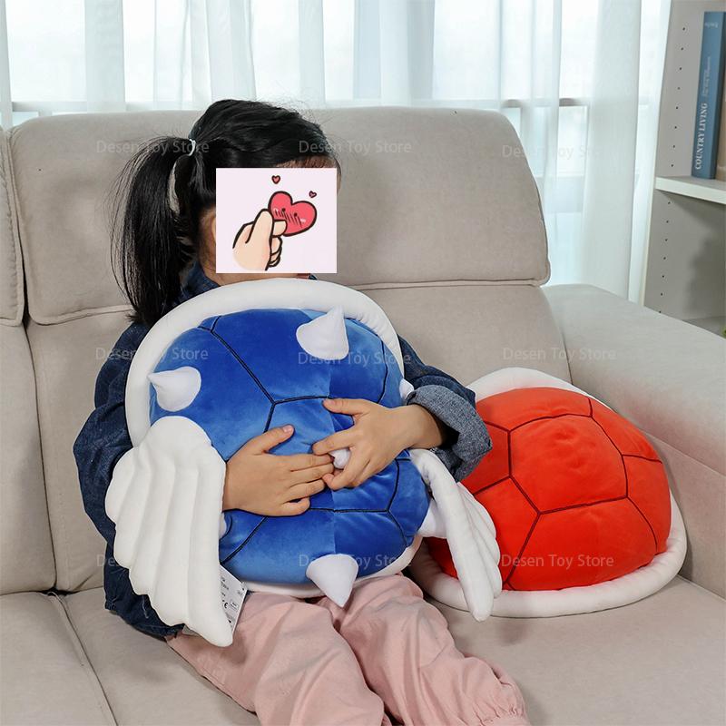 2 Styles Mario Stuffed Pillow Blue Spiny Shell Red Shell Pillow Animal Stuffed Plush Toy Kawaii Bedroom Gifts
