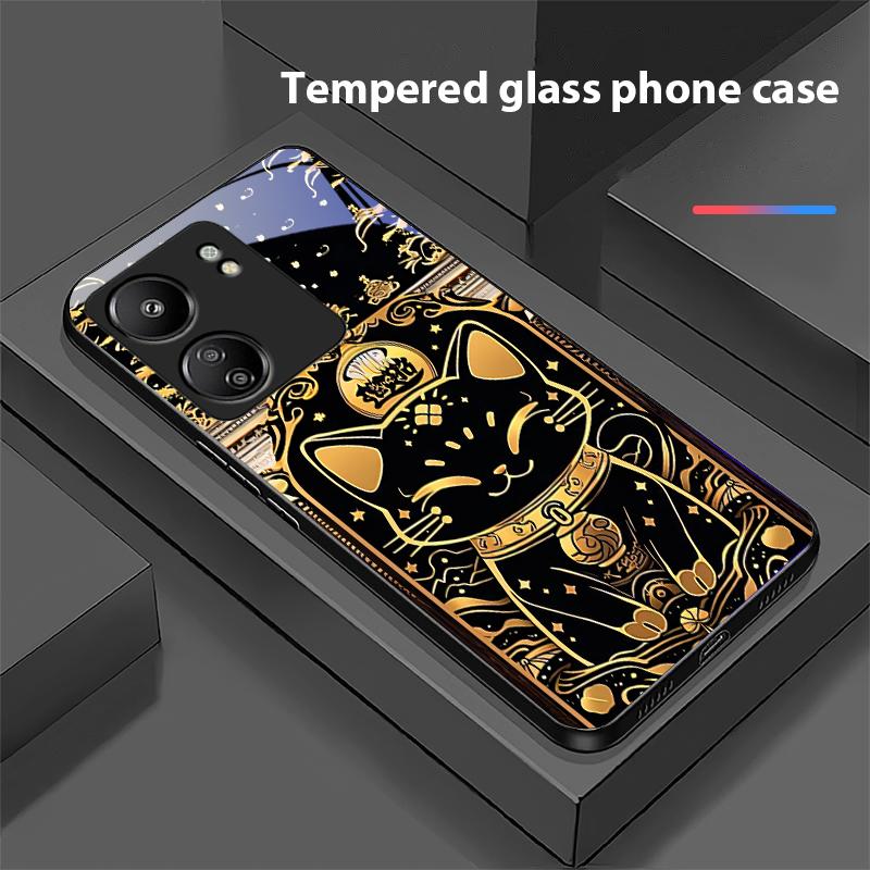 Черный Золотой Кот Для Xiaomi Redmi 13C Note13 12 Pro Plus 5G Note 9 13T Pro POCO X6 F5 F6 Черный Чехол для телефона из закаленного стекла
