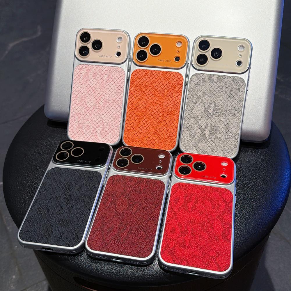 Защитный чехол для iPhone 17 Pro Max под змеиную кожу с большим окном