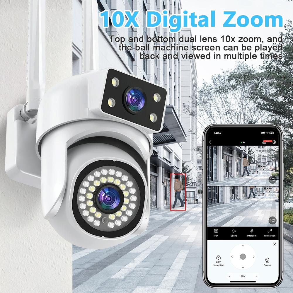 AIOOK Наружная WIFI HD 8MP 4K IP CCTV IP66 Водонепроницаемая PTZ-камера ночного видения Двусторонняя связь Мобильная камера слежения с двумя объективами