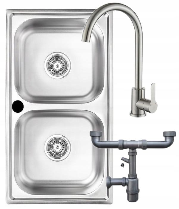 Stainless Steel 2-Bowl Inset Kitchen Sink with Faucet and Siphon Trap