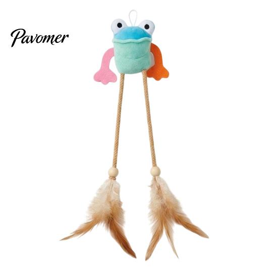 Игрушка для самостоятельной игры кошек, развивающая, Плюшевая лягушка, Интерактивная игрушка для котят с колокольчиком и перьями, Игрушки для домашних кошек, Плетеная веревка, Длинноногая лягушка,
