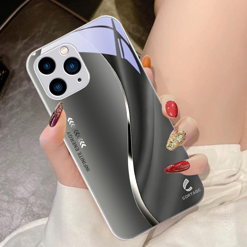 Черный Чехол Из Закаленного Стекла Для Телефона Для IPhone 15 Pro 14 13 12 Mini 11 XS Max XR 7 8 Plus SE 2020 2022 Текстура Лиулиан Сапфирово-Синий