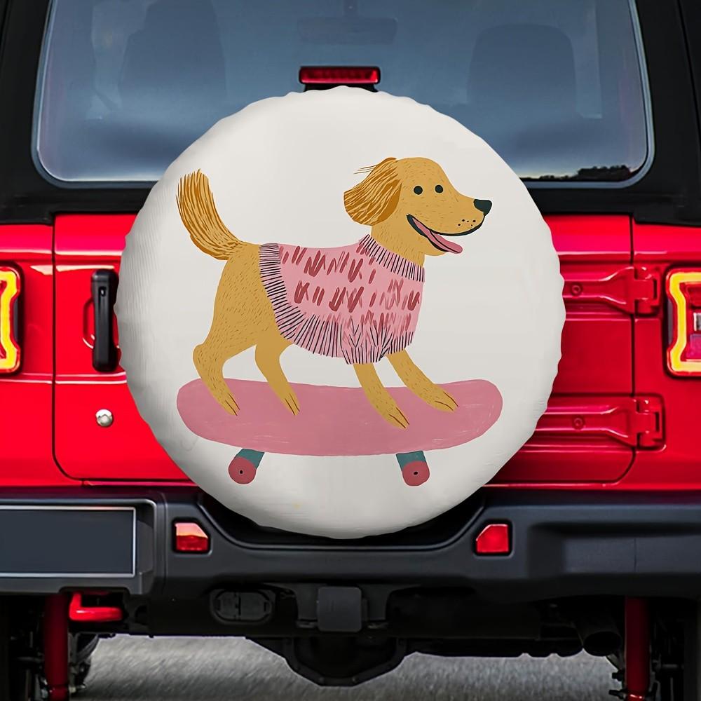 Skateboarding Golden Retriever Dog Wearing Sweater Spare Tire Cover Durable Polyester Waterproof SUV