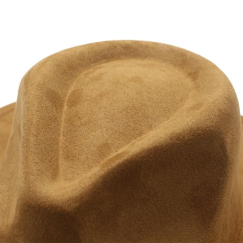 Roll Up Edge Cowboy Fedora Hat Suede Jazz Hat Fashion Western Hat Outdoor Travel